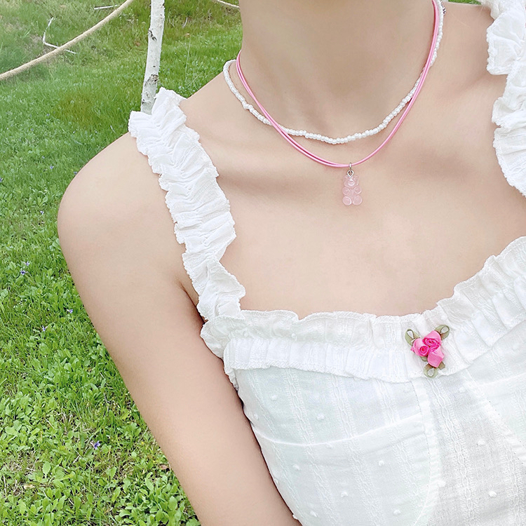 สร้อยคอหมีเยลลี่แบร์สีสันสดใสสวยหวานน่ารักลูกปัดขาวเวอร์ชั่นญี่ปุ่นและเกาหลี