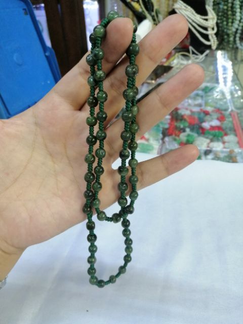 สร้อยคอหยกพม่า​ สีแท้  (ขนาดหยก6-8มิล) Jade by maleeshop