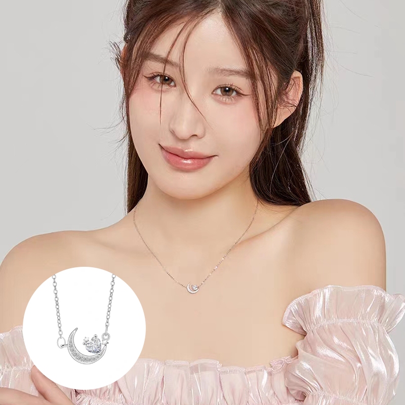 สร้อยคอเงิน จี้รูปดวงจันทร์ หัวใจ สไตล์เกาหลี เหมาะกับของขวัญคู่รัก สําหรับผู้หญิง