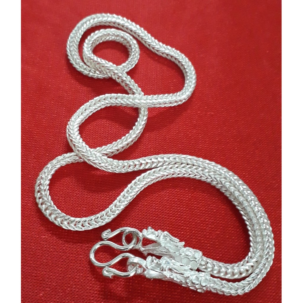 สร้อยคอเงินแท้ ลายสี่เสาหัวมังกร หนา 3 มิล (ขนาด 2บาท)เส้นใหญ่ แข็งแรง