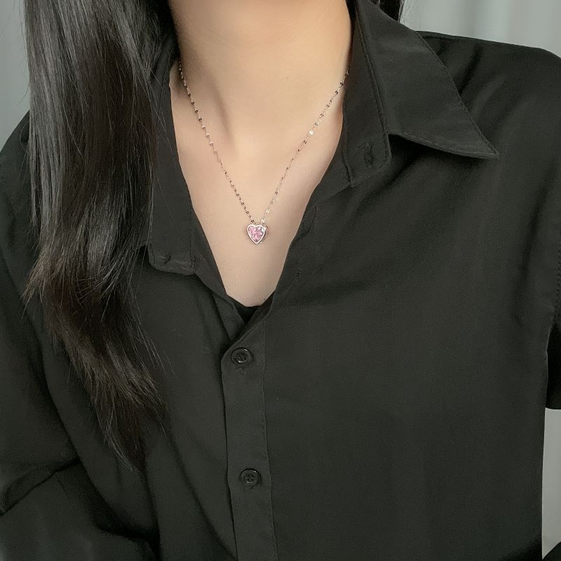 สร้อยคอเหล็กไทเทเนียม จี้รูปหัวใจ ประดับเพทาย สีม่วง แฟชั่นสไตล์เกาหลี