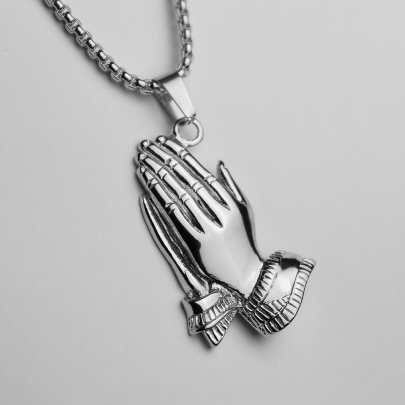 สร้อยคอแฟชั่นผู้ชายจี้ Hands Together Prayer สีทอง