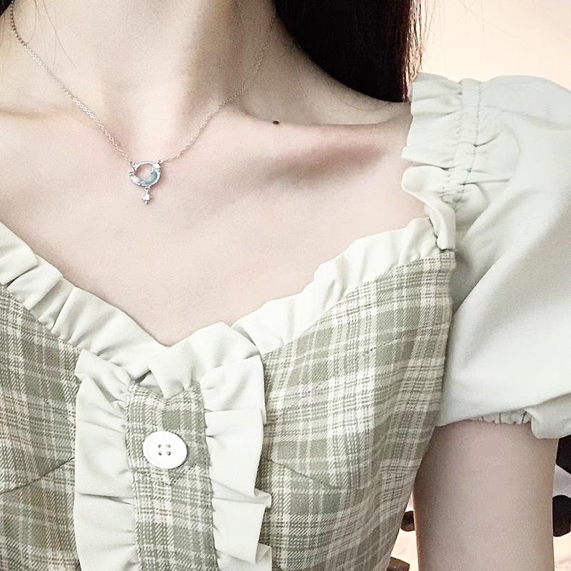 สร้อยคอโซ่ จี้รูปดาว ดวงจันทร์ เครื่องประดับแฟชั่น สําหรับผู้หญิง