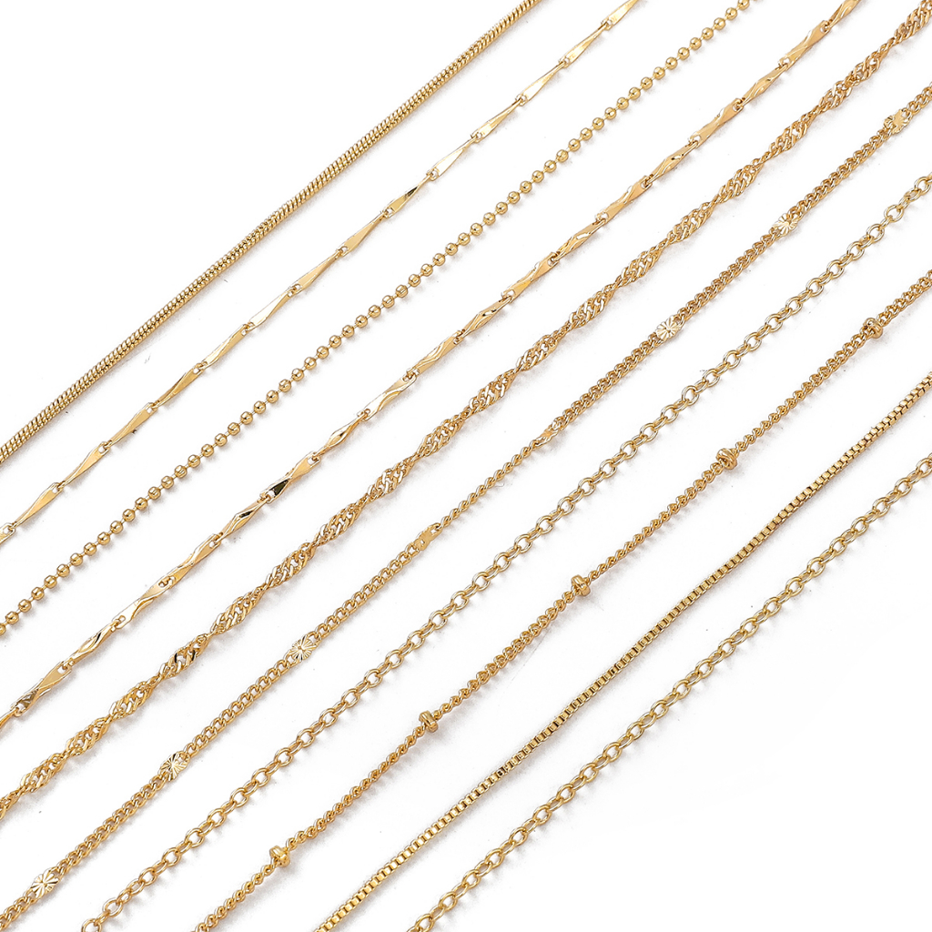 สร้อยคอโซ่ทองแดง ชุบทอง 14K 10 เส้น เครื่องประดับแฟชั่น DIY