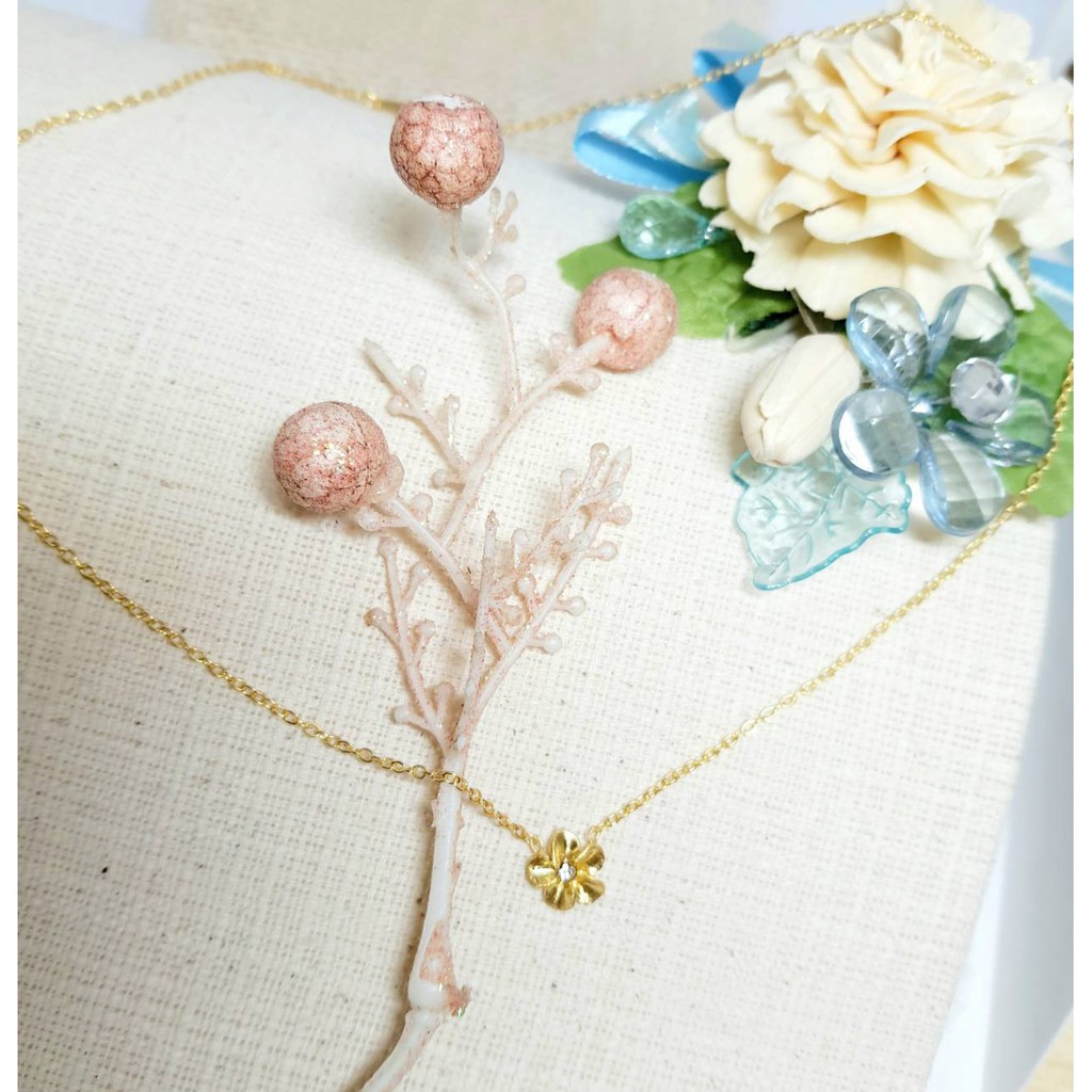 สร้อยคอโซ่อิตาลีพร้อมจี้ดอกไม้ฝังเพชรCZ#ชุบทองคำ18k #เหมือนทองแท้