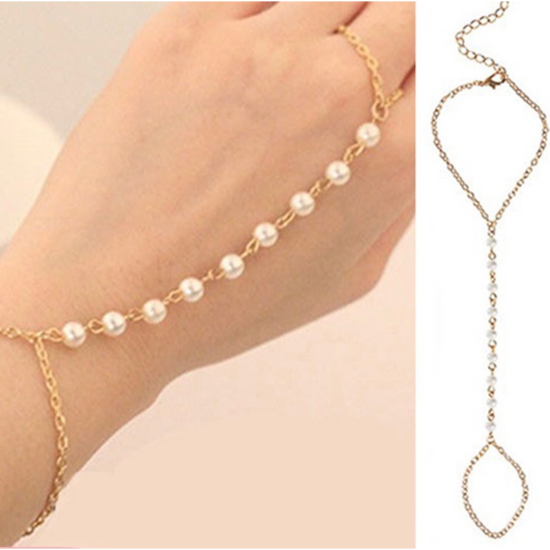 สร้อยมือโซ่ทองประดับมุก สวยหวาน พร้อมส่ง