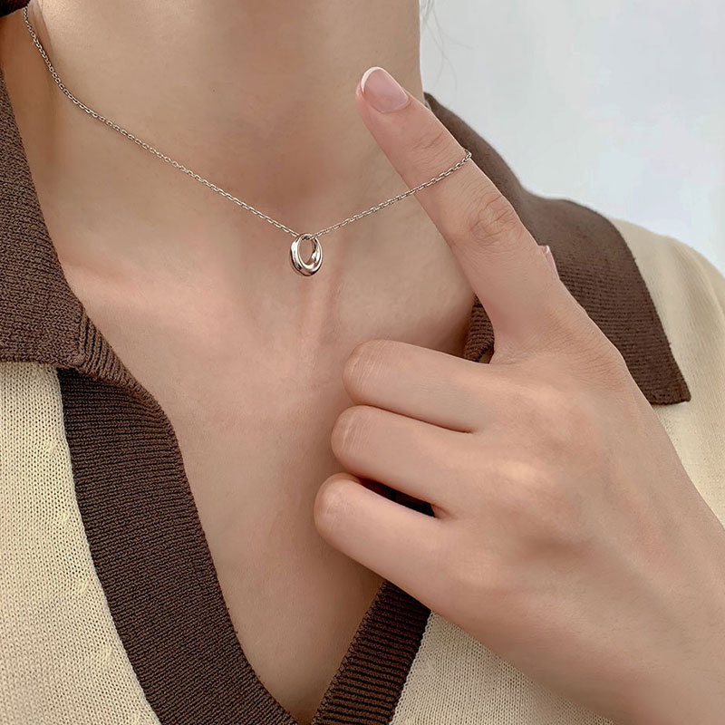 สร้อยเงิน สร้อยเงินพร้อมจี้วงก หรูหรา  สไตล์เกาหลีแบบใหม่A08-01-10