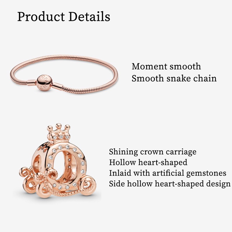 [ส่งจากกรุงเทพ]Pandora เงิน925 สร้อยข้อมือ กำไล ลูกปัดอัญมณี สร้อยข้อมือคู่ Crown Carriage Bracelet ของแท้ 100%
