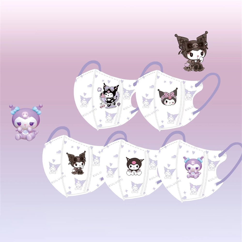 หน้ากากเด็ก Sanrio 50 ชิ้นการ์ตูน Kuromi Star Dailu พิมพ์มาสก์ 3d แบบใช้แล้วทิ้ง 10 ชิ้นบรรจุภัณฑ์อิสระ -FE
