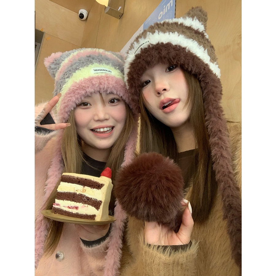 หมวก ผ้าวูลถัก ป้องกันหู ให้ความอบอุ่น แฟชั่นฤดูใบไม้ร่วง และฤดูหนาว สําหรับผู้หญิง 2023