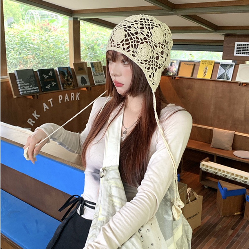 หมวกถัก ลายดอกไม้น่ารัก สไตล์เกาหลี สําหรับผู้หญิง