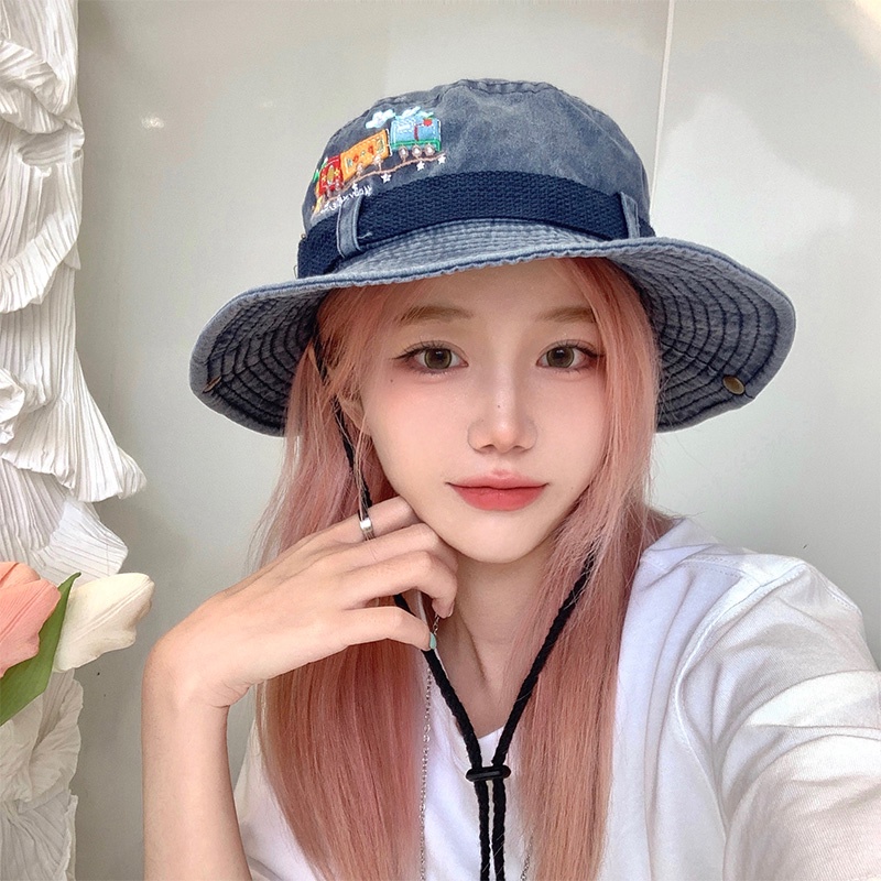 หมวกบักเก็ต กันแดด กันลม แฟชั่นฤดูร้อน สไตล์เกาหลี คาวบอย ตะวันตก สําหรับผู้หญิง