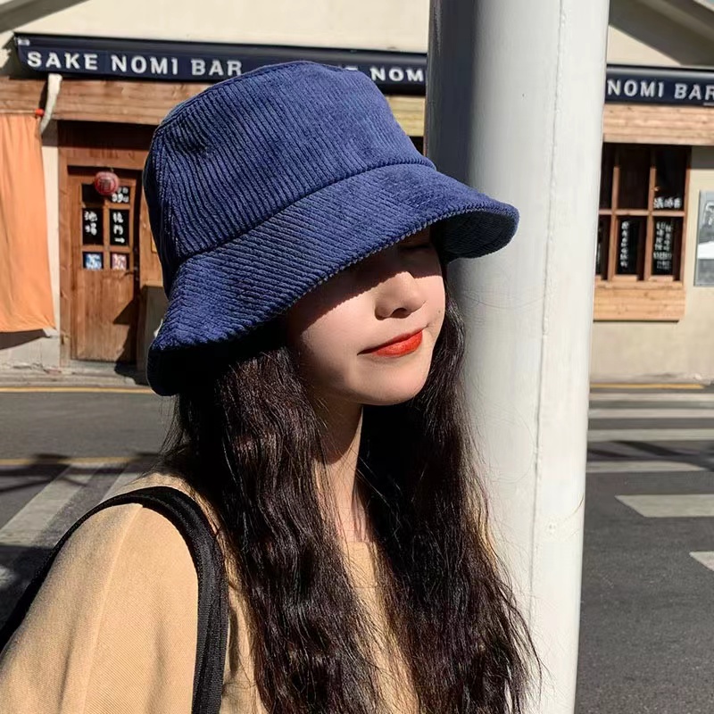 หมวกบักเก็ต กำมะหยี่ลูกฟูก สีพื้น มินิมอล bucket Ins ปรับขนาดได้
