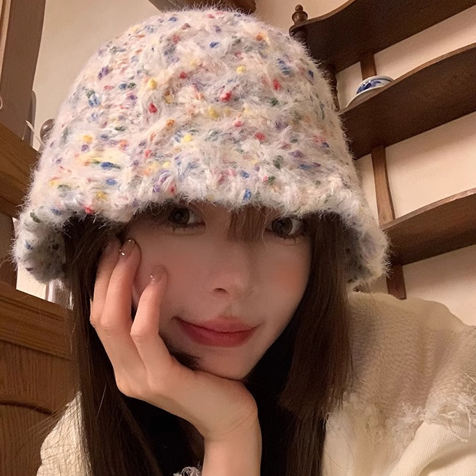 หมวกบักเก็ต ผ้าวูลถัก ขนาดเล็ก สีสันสดใส แฟชั่นฤดูใบไม้ร่วง และฤดูหนาว สําหรับผู้หญิง 2023