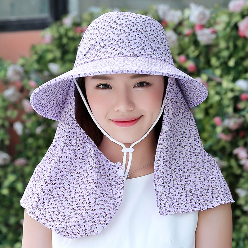 หมวกปีกกว้าง พร้อมหน้ากาก ลายดอกไม้ ป้องกันรังสียูวี กันลม สำหรับทํางานกลางแจ้ง