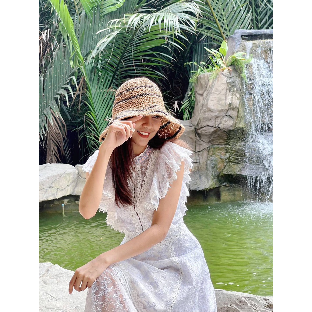 หมวกสาน [รุ่นS032] หมวกถักแฮนด์เมดผู้หญิงปีกกว้าง ใส่เที่ยว สินค้าพร้อมส่งจากไทย