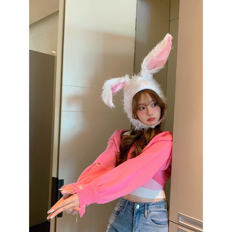 หมวกหูกระต่ายเกาหลี ผ้ากํามะหยี่ขนนิ่ม ให้ความอบอุ่น แฟชั่น และฤดูหนาว น่ารักสดใส