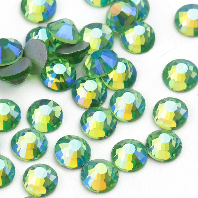 หินพลอยเทียม AB ทรงกลม แบน สีเขียวอ่อน 3D SS4- SS30 9 ขนาด สําหรับตกแต่งเล็บ DIY