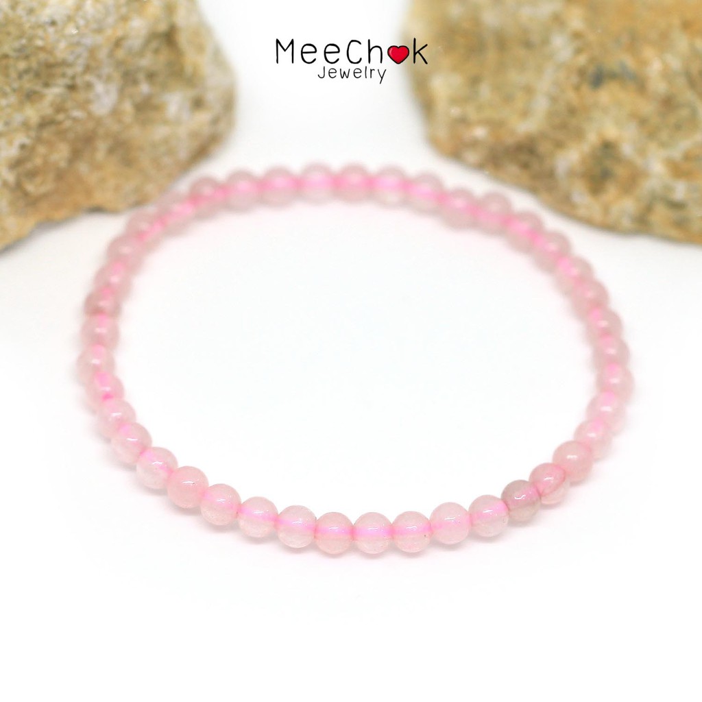 หินโรสควอตซ์ Rose Quartz 4 มิล หินความรัก หินสี กำไลหิน หินมงคล หินสีชมพู By.Meechok