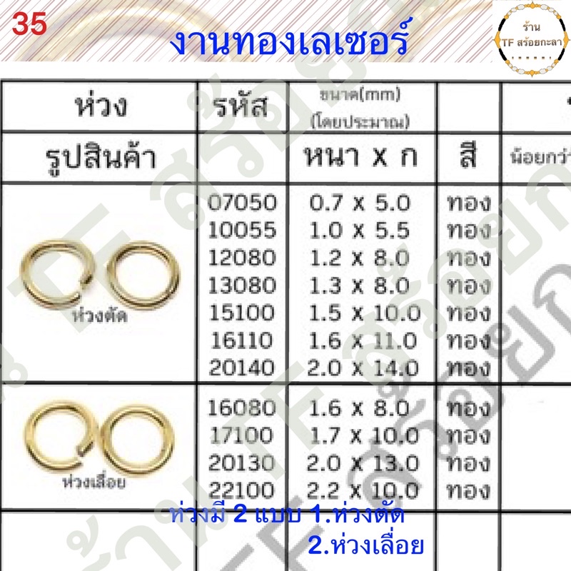 ห่วงทองเลเซอร์แท้ 100% มีให้เลือกได้หลายขนาดราคา