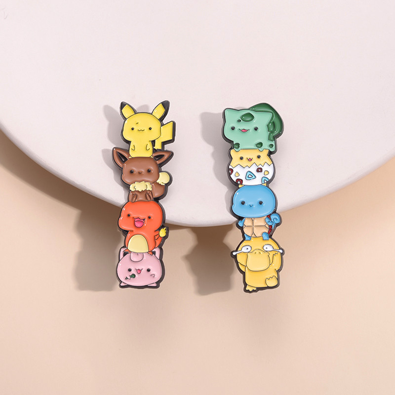 เข็มกลัด รูปการ์ตูน Poke mon Jenga Pikachu Squirtle น่ารัก สร้างสรรค์ เครื่องประดับ ของขวัญ