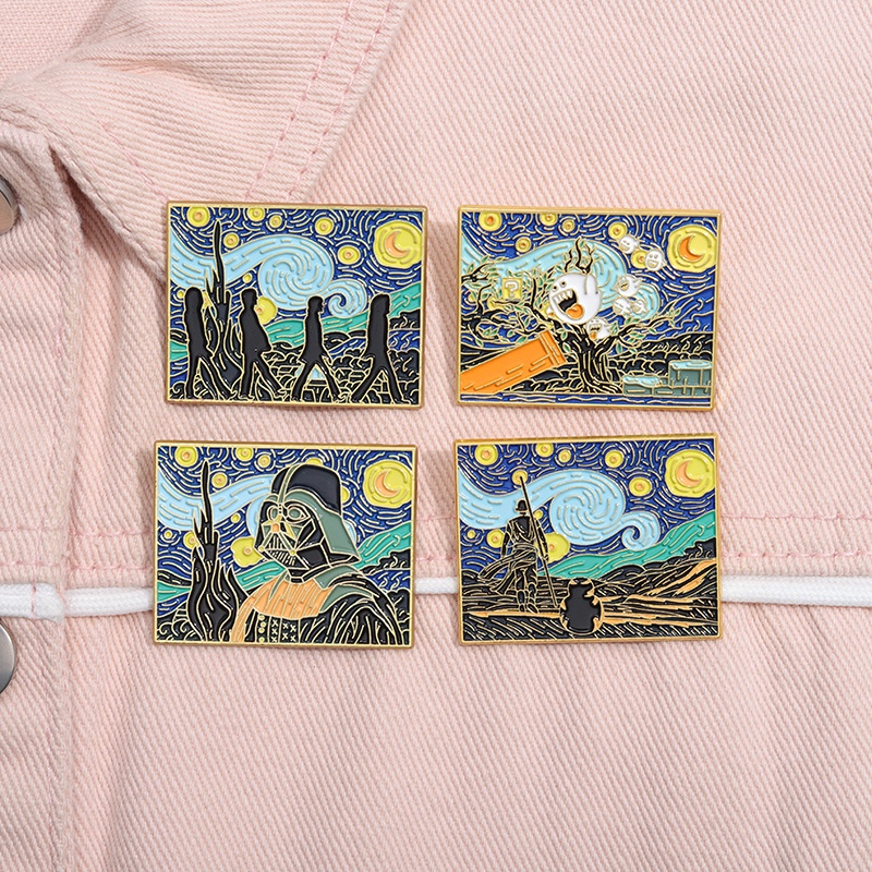 เข็มกลัด รูปภาพวาดสีน้ํามัน Van Gogh Starry Night Scream No-face เหมาะกับของขวัญ สําหรับเพื่อน