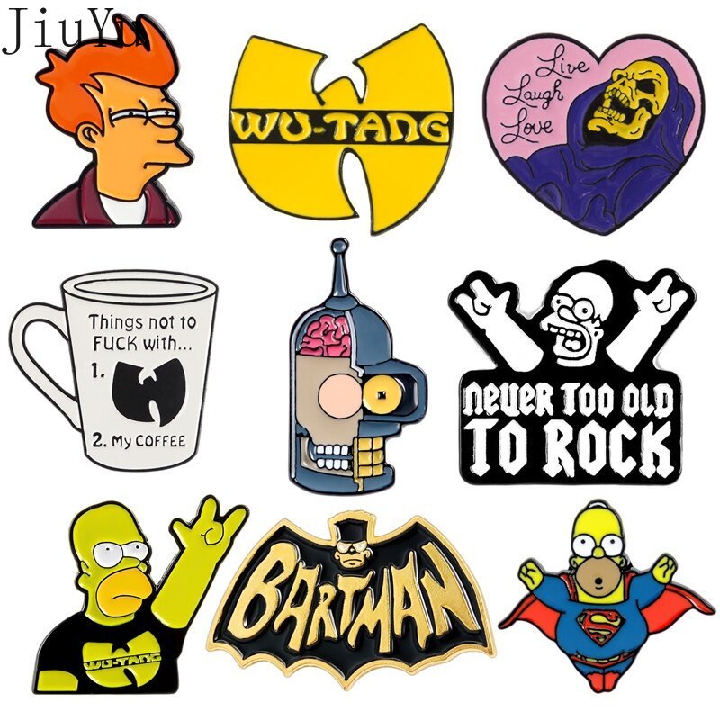 เข็มกลัด รูปโลโก้ร็อค The Simpsons WU-TANG สีดํา เครื่องประดับ สําหรับของขวัญ