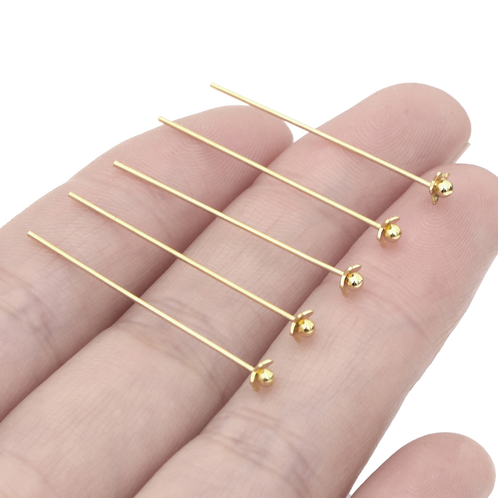 เข็มทองเหลือง ชุบทอง 14K หัวดอกไม้ เชื่อมต่อลูกปัด เข็มหมุด เครื่องประดับ อุปกรณ์ค้นพบ