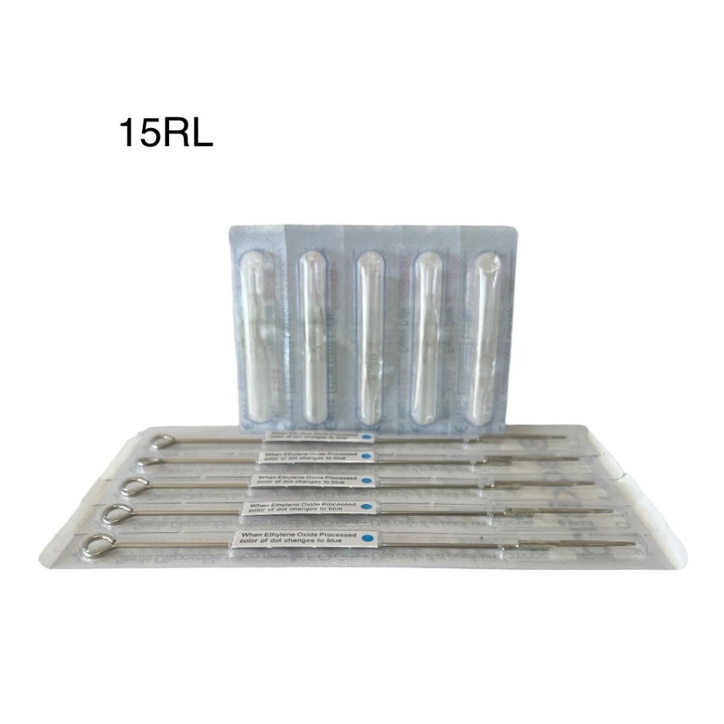 เข็มสักสำหรับทำเส้น 15RL + ปลายพลาสติก 15RT/1ชุดมีเข้ม5เมี ปลาย5ชิ้น