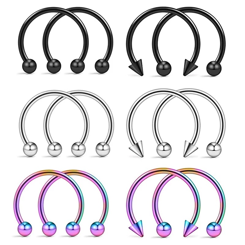เครื่องประดับ จิวจมูก เหล็ก ทรงกลม สําหรับเจาะหู คิ้ว จมูก เกือกม้า 2 ชิ้น