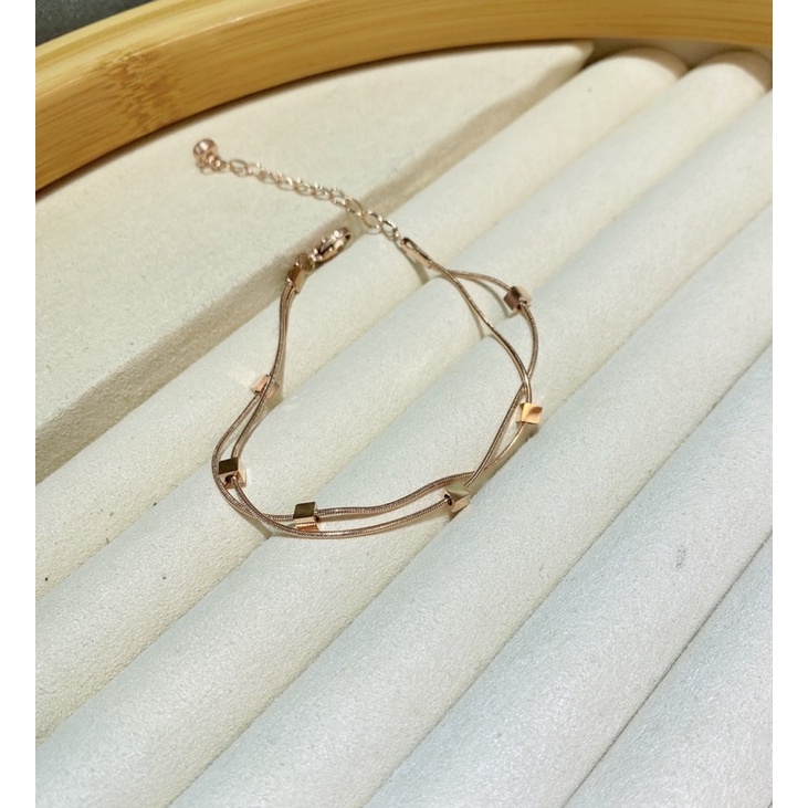 เครื่องประดับ พร้อมส่ง สร้อยข้อมืองานโซ่เล็กหนา สร้อยสองเลเยอร์สองเส้น