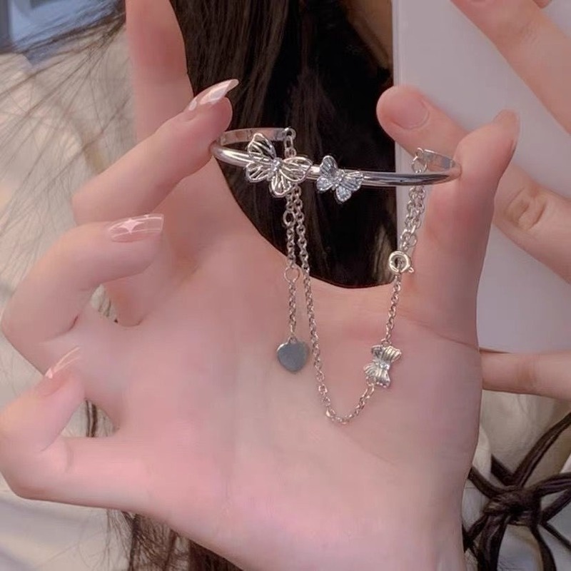 เครื่องประดับ สร้อยข้อมือ จี้หยกเทียม ผีเสื้อ ประดับเพชรเทียม แฟชั่นสําหรับผู้หญิง