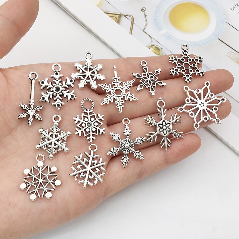 เครื่องประดับ สร้อยข้อมือ จี้เกล็ดหิมะ ประดับลูกปัดหกเหลี่ยม สีเงิน สไตล์ทิเบต diy