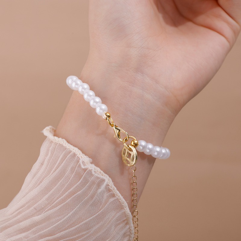 เครื่องประดับ สร้อยข้อมือ จี้ไข่มุกนําโชค หรูหรา สไตล์จีน เรโทร สําหรับผู้หญิง