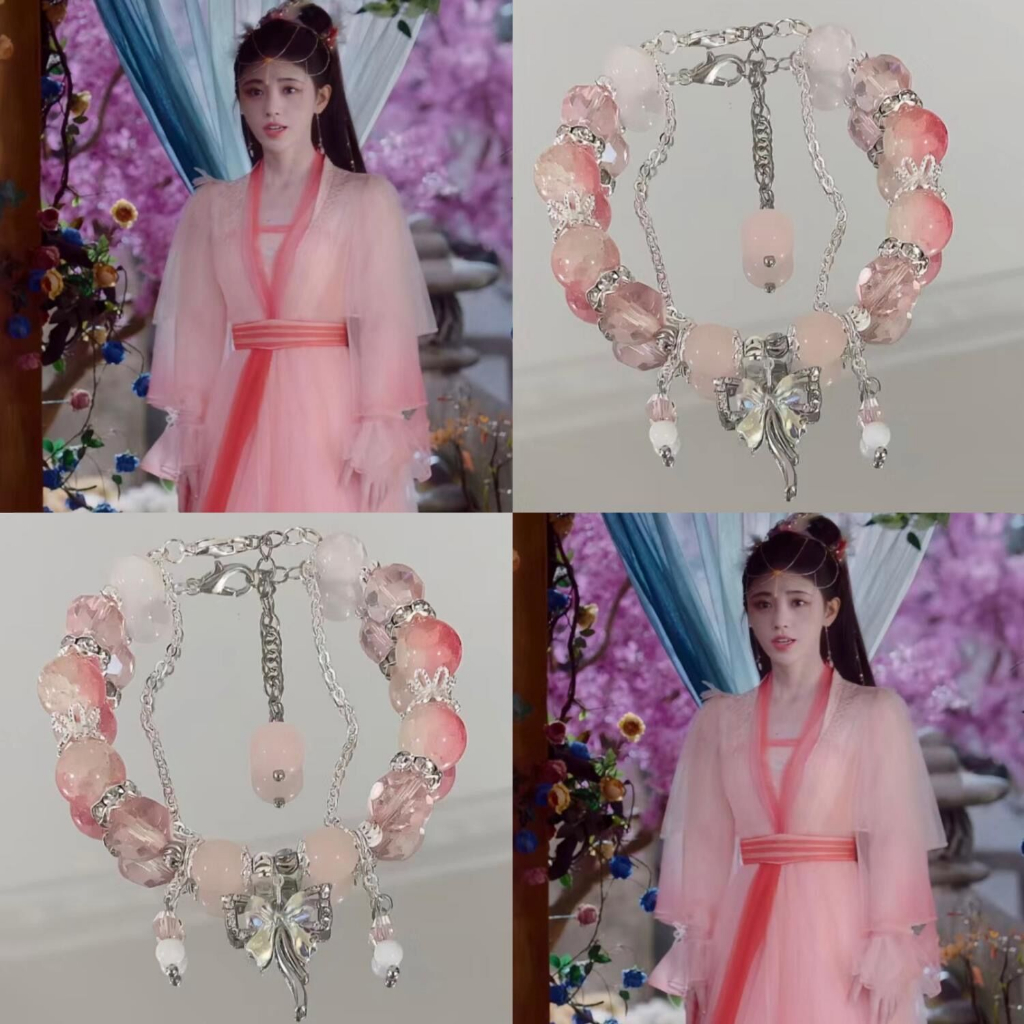 เครื่องประดับ สร้อยข้อมือ ประดับลูกปัดหยกเทียม สีชมพู แฟชั่นสําหรับผู้หญิง