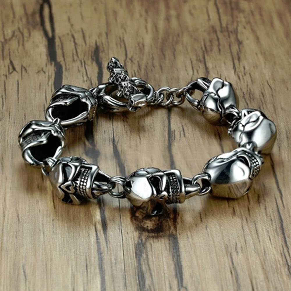 เครื่องประดับ สร้อยข้อมือ สายโซ่ โลหะผสม รูปกะโหลกศีรษะ สําหรับผู้ชาย