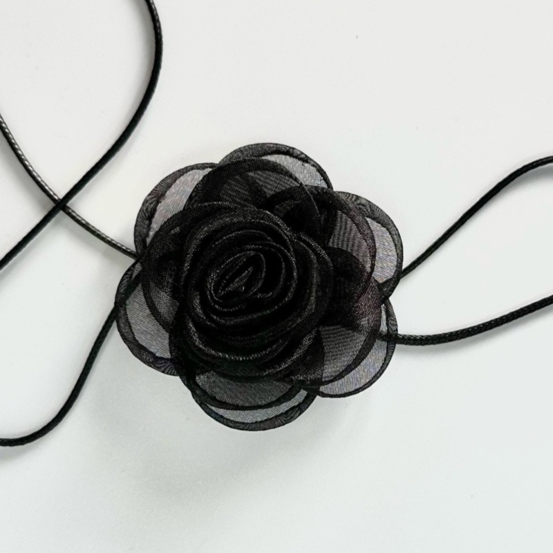 เครื่องประดับ สร้อยคอโชคเกอร์ จี้ดอกไม้ สีเข้ม สําหรับผู้หญิง