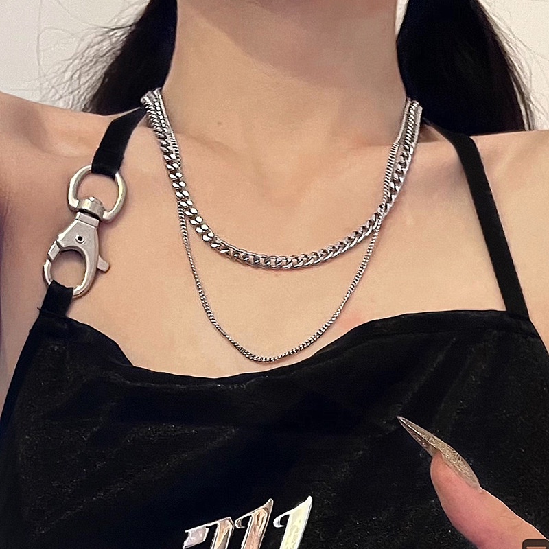 เครื่องประดับแฟชั่นสร้อยคอโซ่ยาวสองชั้นเรียบง่ายสําหรับผู้ชายผู้หญิง