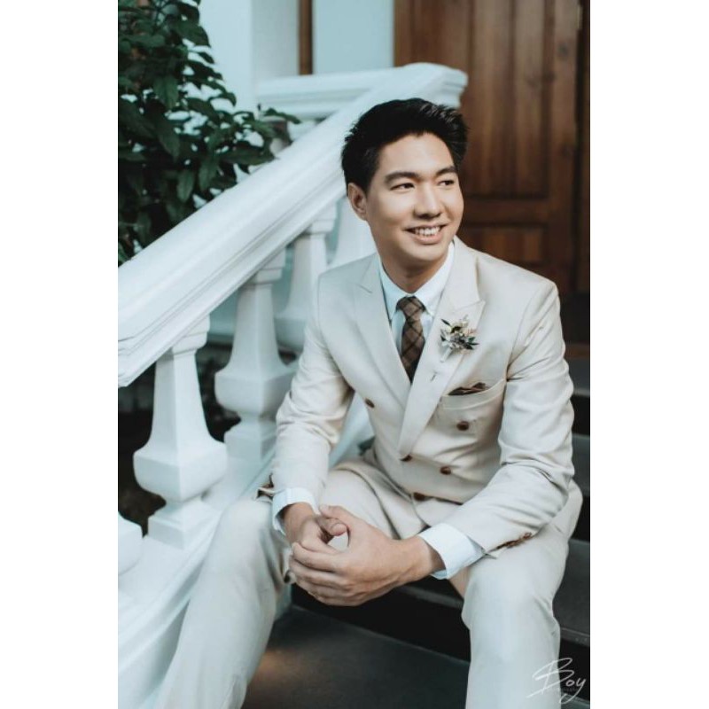 เซ็ทเนคไทผ้าวูลน้ำตาลลายตาราง + ผ้าเช็ดหน้าสูท-Wool Necktie+ pocket square set