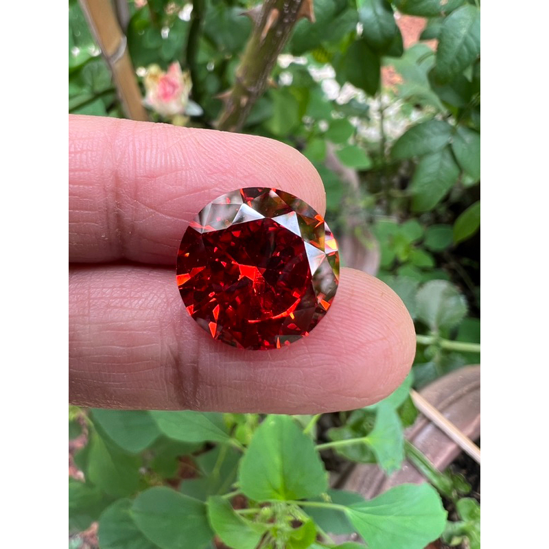 เพชร CZ คิวบิกเซอร์โคเนีย เพชรรัสเซีย 15.00 มิลลิเมตร ทรงกลม สีส้ม CZ SYNTHETIC DIAMOND ORANE RED COLOR