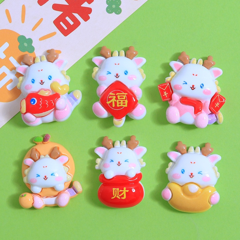 เรซิ่น diy กิ๊บติดผมเรซิ่น รูปการ์ตูนมังกรปีใหม่ เครื่องประดับผม diy แบบสร้างสรรค์