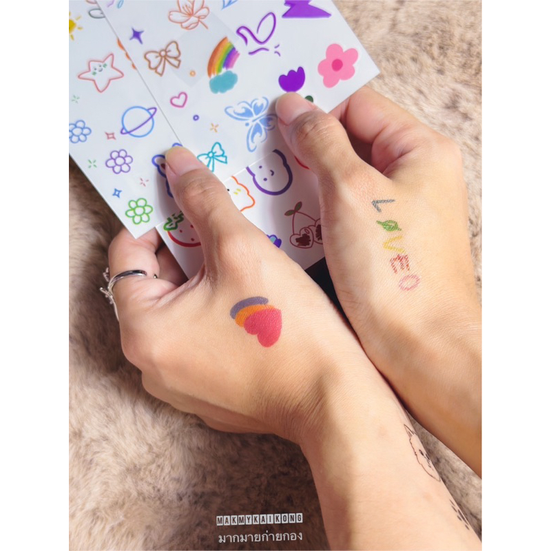 แทททู *พร้อมส่ง * Tattoo แทกทูรอยสักกันน้ำ สีสันสดใส แบ่งตัดได้ มินิมอล ติดแน่น ทนนาน ชั่วคราว