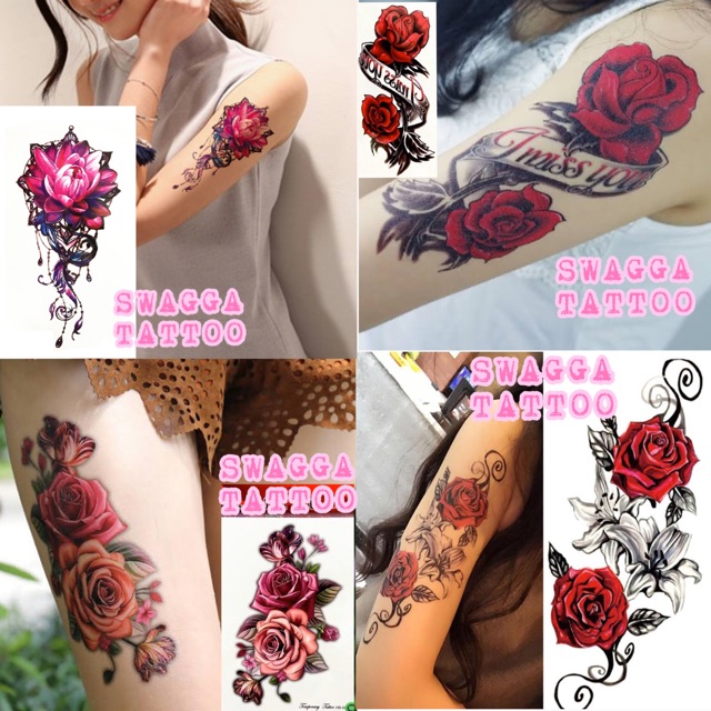 แทททู ลายดอกกุหลาบ ดอกไม้ 4ใบ99บาท รอยสักชั่วคราว tattoo