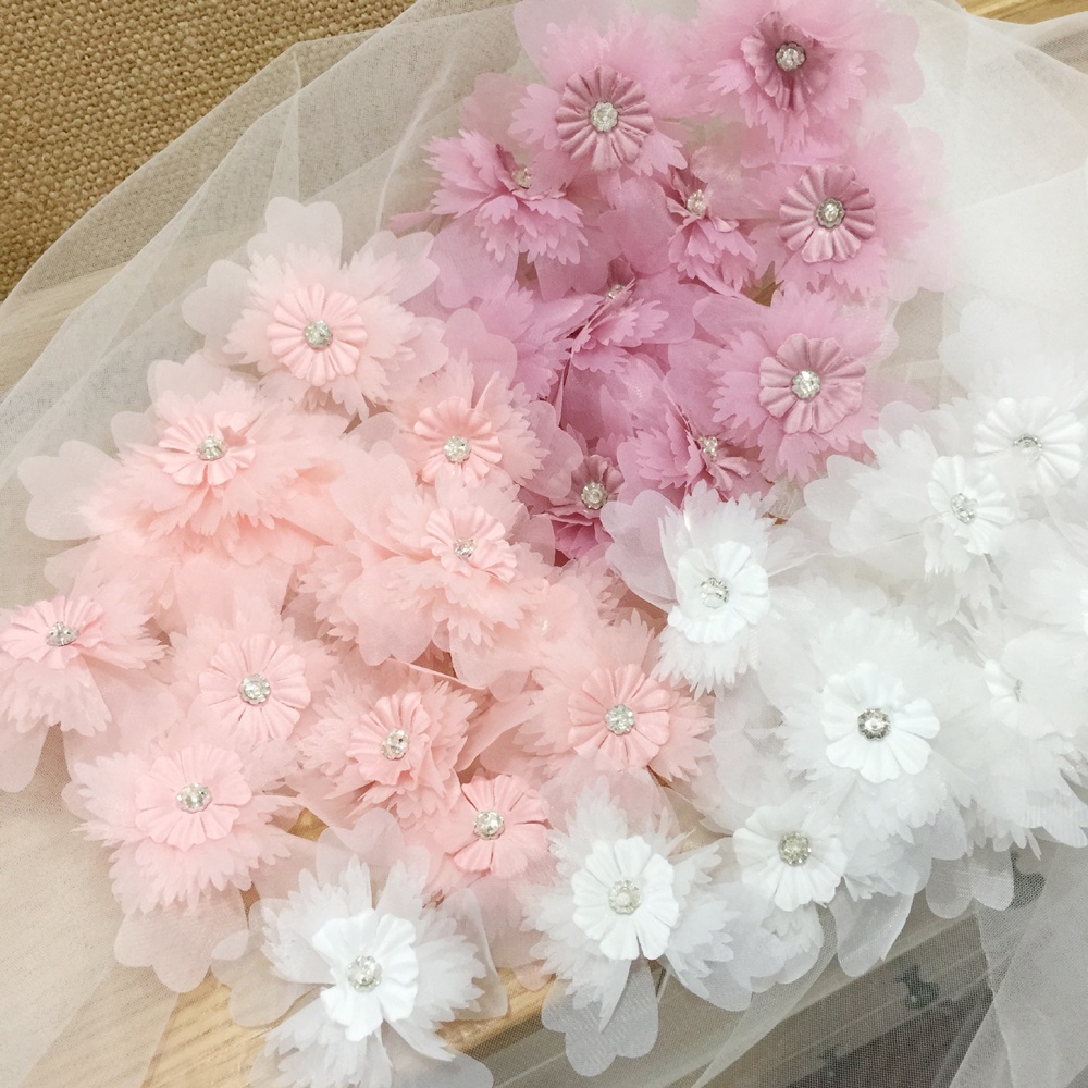 แผ่นแพทช์ ลายดอกไม้ 3D สีขาว สีชมพู กว้าง 8.5 ซม. DIY 5 ชิ้น
