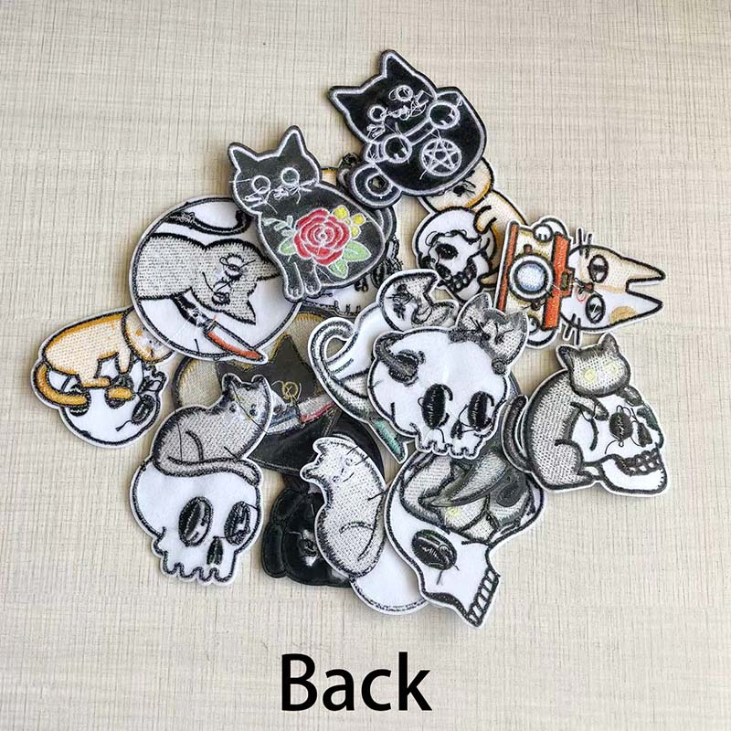 แผ่นแพทช์รีดร้อน ลายการ์ตูนโครงกระดูก แมว สําหรับเย็บปักถักร้อย DIY
