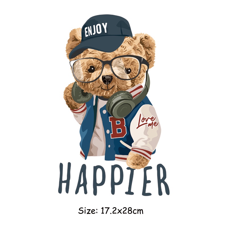 แผ่นแพทช์สติกเกอร์ ลายสัตว์ หมี รีดร้อน Diy สําหรับติดตกแต่งเสื้อผ้า