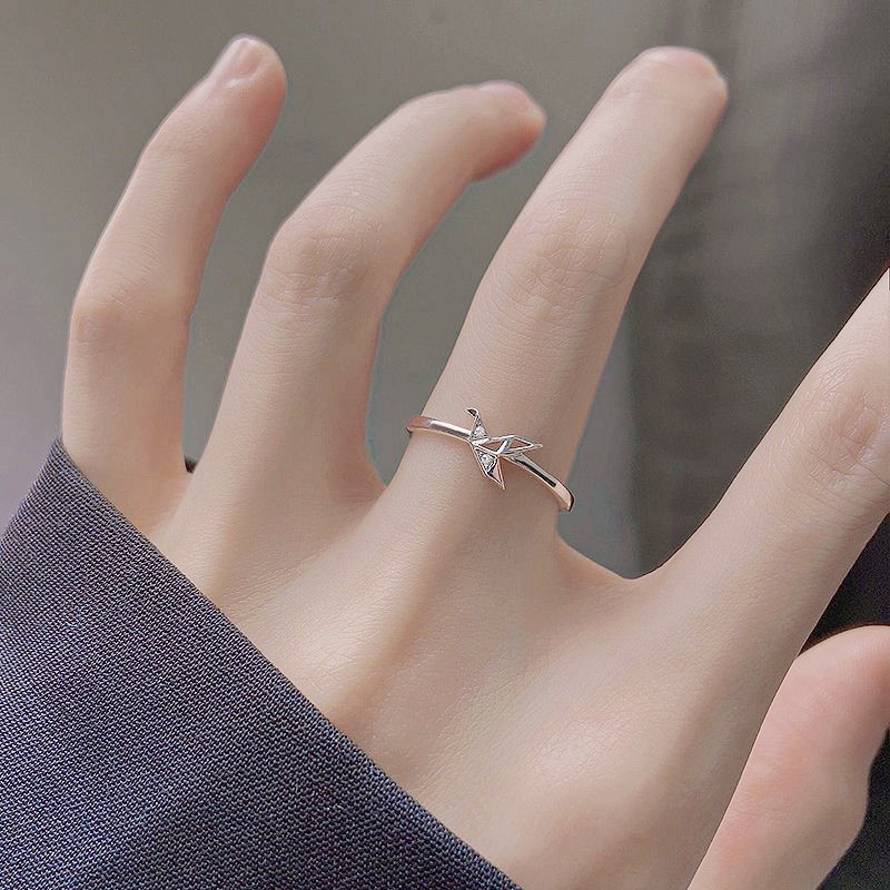 แหวน Elegant Bird Crystal Silver Ring Fashion Thousand Paper Cranes Party Finger Rings for Women Jewelry Gift