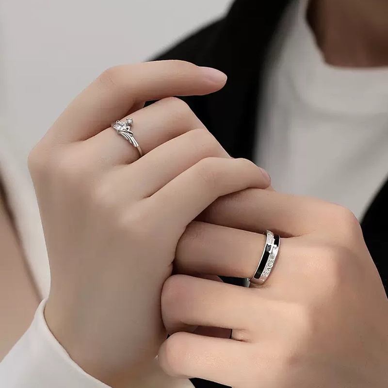 แหวนคู่รัก ทองแดง รูปมงกุฎ แบบเปิด ปรับได้ ของขวัญคู่รัก สไตล์เจ้าหญิง