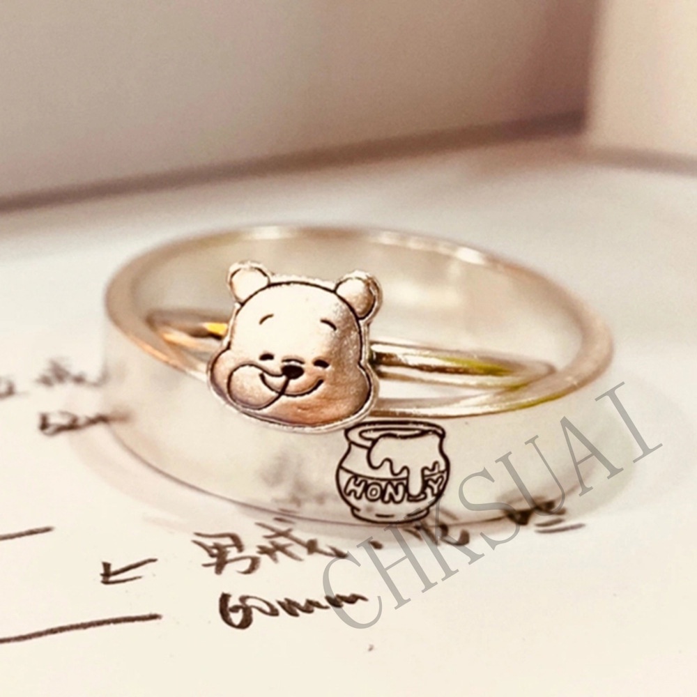 แหวนคู่รัก ลายการ์ตูนหมีพูห์น่ารัก สําหรับผู้ชาย และผู้หญิง