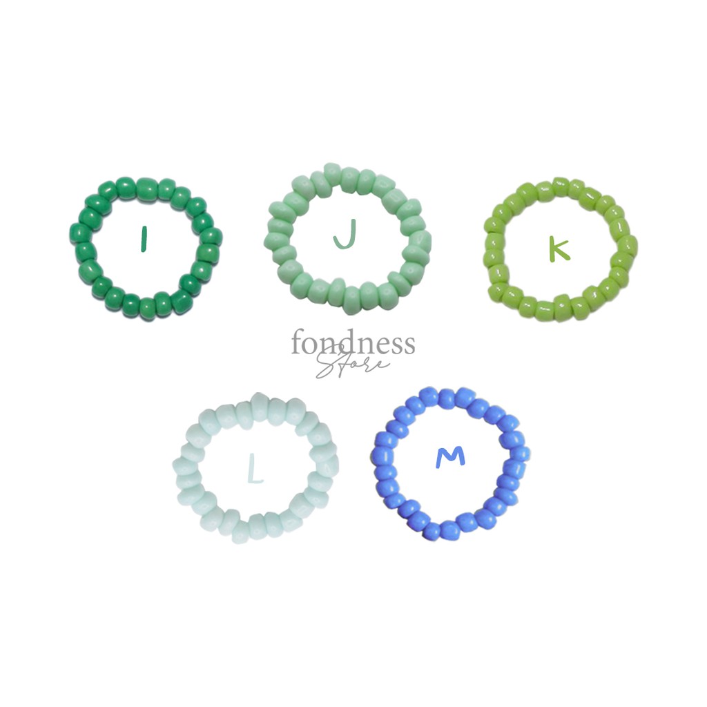 แหวนลูกปัด เอ็นยืด แหวนมินิมอล แหวนสีพื้น โทนฟ้า-เขียว(2) สี I - M [Fondness Store]